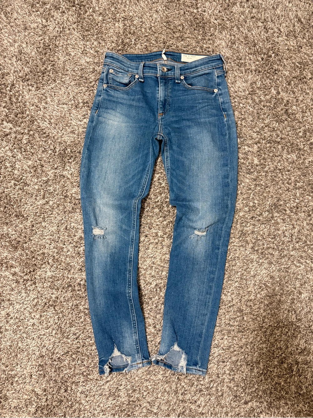 rag & bone Women's Faded Blue Skinny Jeans with Knee Rips